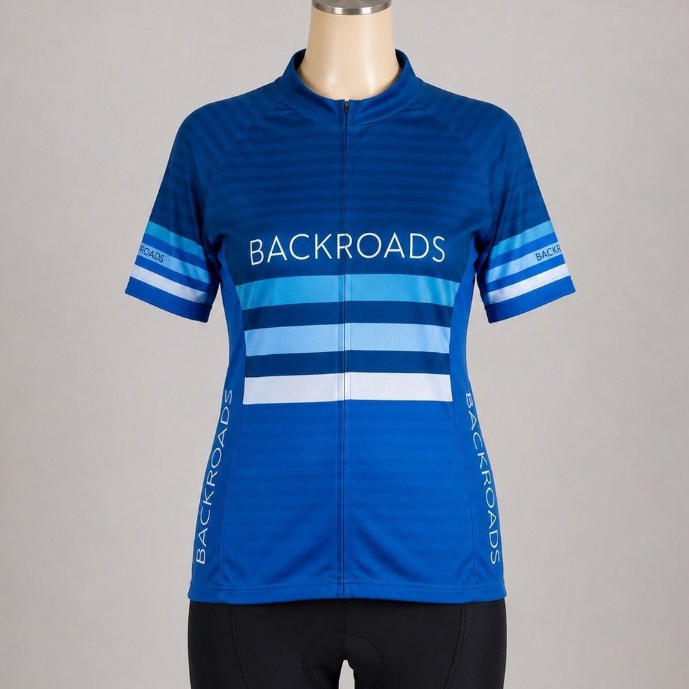Louis‎ Garneau Backroads Cycling Jersey Blue Striped Short Sleeve Women Large
